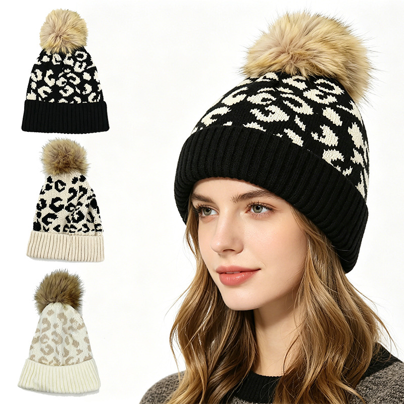 Autumn and winter leopard prin - Beanie Cuffed Knit ulasan dan harga