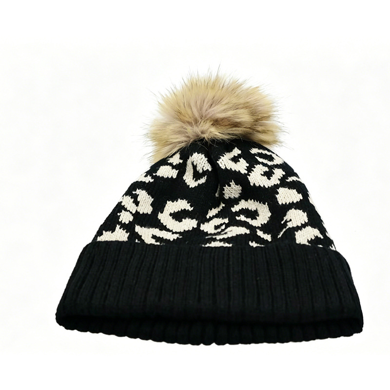 Autumn and winter leopard prin - Beanie Cuffed Knit ulasan dan harga