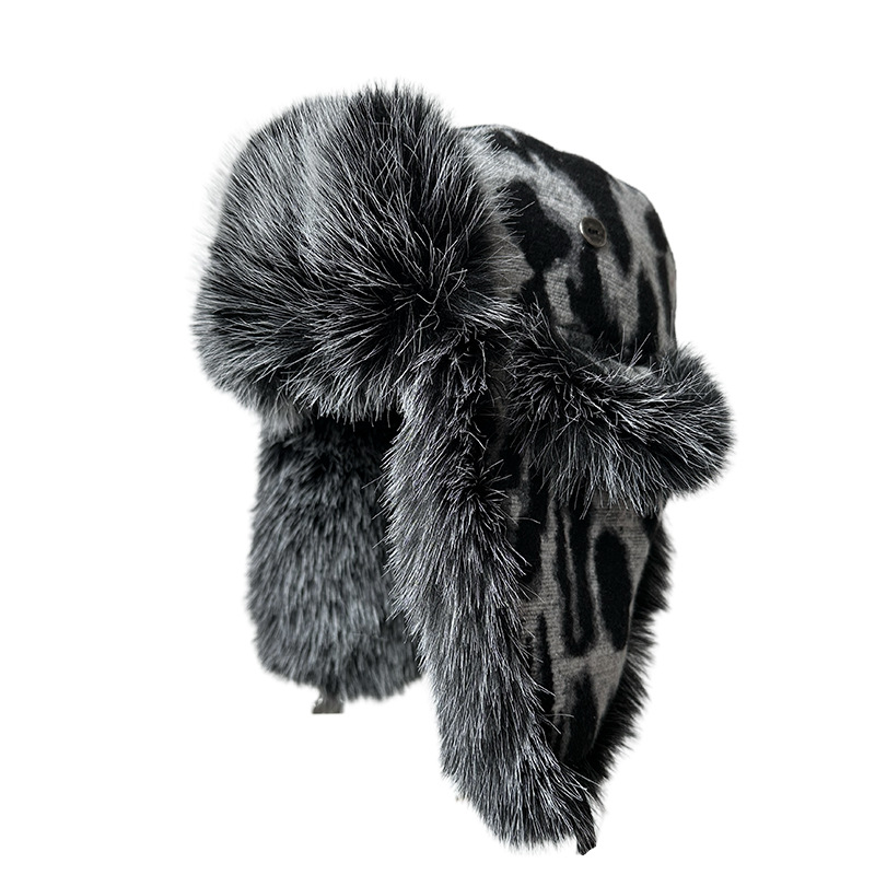 Women Leopard Print Fleece Tra - Trapper Hat Ear Flap ulasan dan harga